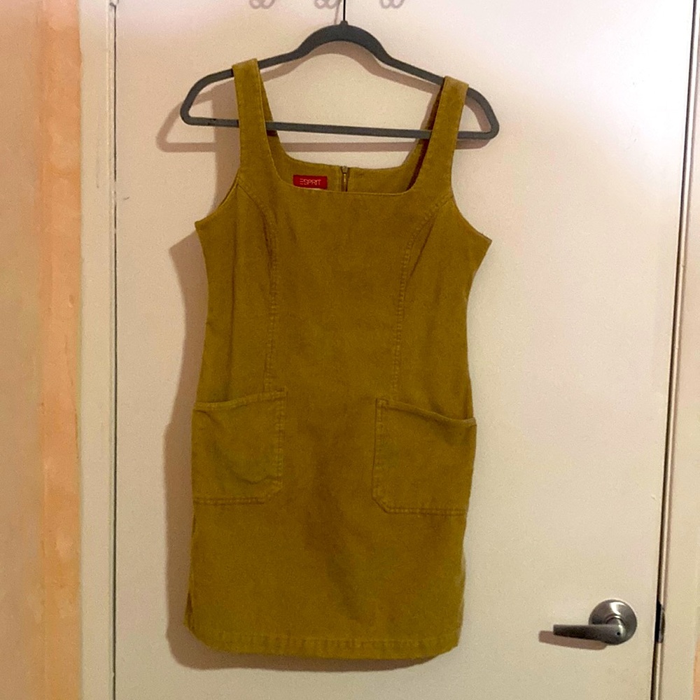 Esprit Tan Corduroy Sheath Mini Dress Sleeveless style w/Square Neck